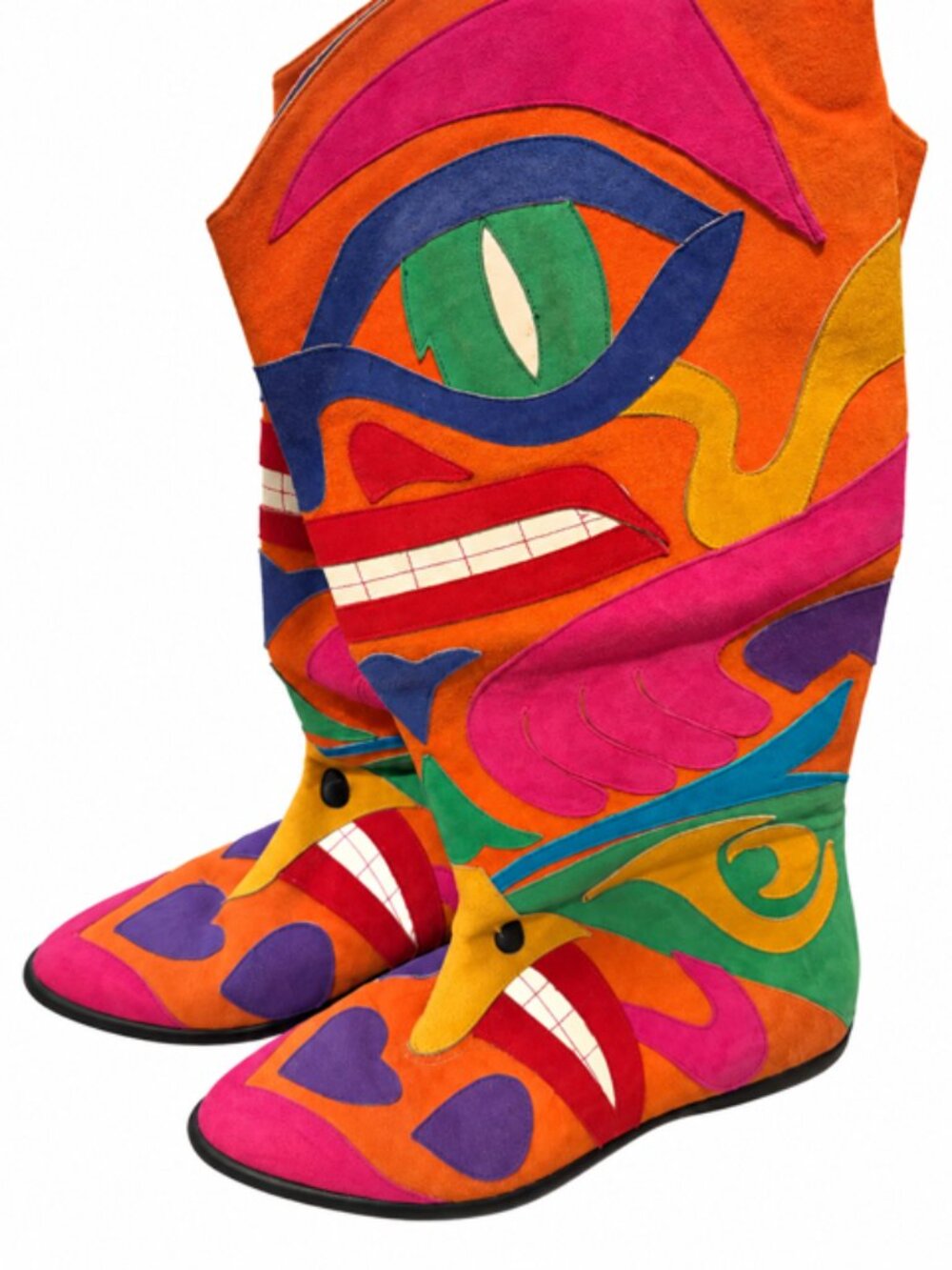 Vintage Multicolor Art Boots Colorful Patchwork Statement Boots Size 5